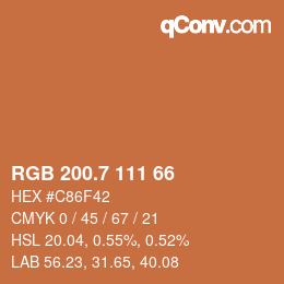 カラーコード: RGB 200.7 111 66 | qconv.com