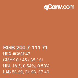カラーコード: RGB 200.7 111 71 | qconv.com