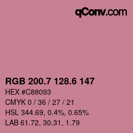 カラーコード: RGB 200.7 128.6 147 | qconv.com