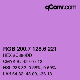 カラーコード: RGB 200.7 128.6 221 | qconv.com