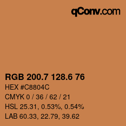 カラーコード: RGB 200.7 128.6 76 | qconv.com