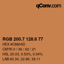 カラーコード: RGB 200.7 128.6 77 | qconv.com