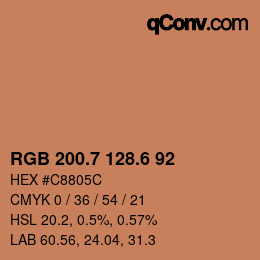 カラーコード: RGB 200.7 128.6 92 | qconv.com