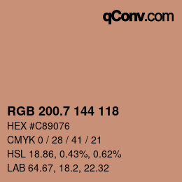 カラーコード: RGB 200.7 144 118 | qconv.com