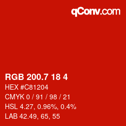 カラーコード: RGB 200.7 18 4 | qconv.com