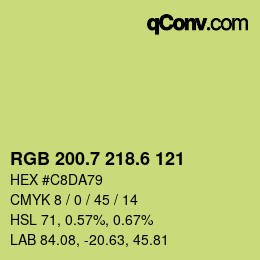 カラーコード: RGB 200.7 218.6 121 | qconv.com