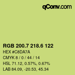 カラーコード: RGB 200.7 218.6 122 | qconv.com