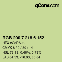 カラーコード: RGB 200.7 218.6 152 | qconv.com