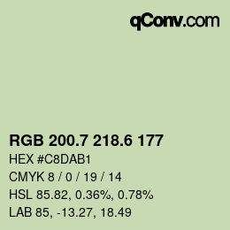 カラーコード: RGB 200.7 218.6 177 | qconv.com