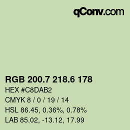 カラーコード: RGB 200.7 218.6 178 | qconv.com