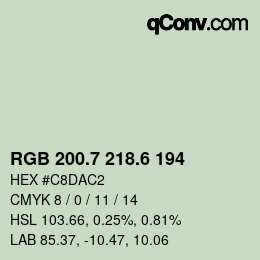 カラーコード: RGB 200.7 218.6 194 | qconv.com