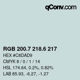カラーコード: RGB 200.7 218.6 217 | qconv.com