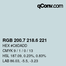 カラーコード: RGB 200.7 218.6 221 | qconv.com