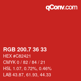 カラーコード: RGB 200.7 36 33 | qconv.com