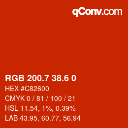 カラーコード: RGB 200.7 38.6 0 | qconv.com
