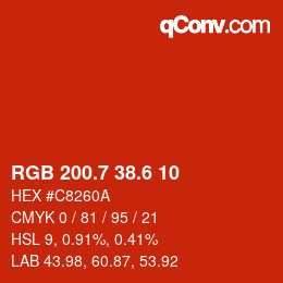 カラーコード: RGB 200.7 38.6 10 | qconv.com