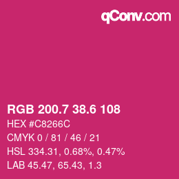 カラーコード: RGB 200.7 38.6 108 | qconv.com