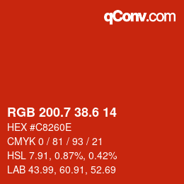 カラーコード: RGB 200.7 38.6 14 | qconv.com