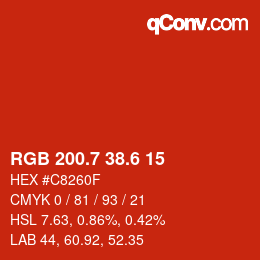 カラーコード: RGB 200.7 38.6 15 | qconv.com