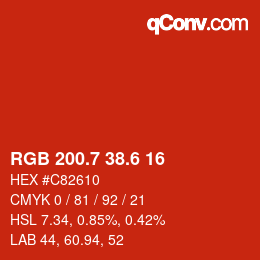 カラーコード: RGB 200.7 38.6 16 | qconv.com