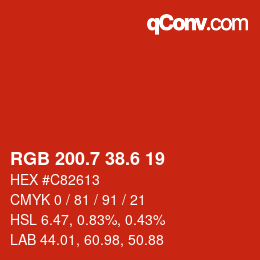 カラーコード: RGB 200.7 38.6 19 | qconv.com