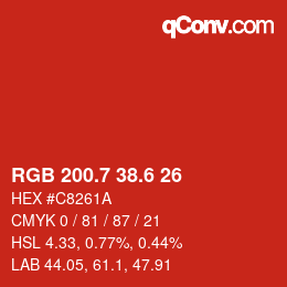 カラーコード: RGB 200.7 38.6 26 | qconv.com
