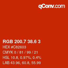 カラーコード: RGB 200.7 38.6 3 | qconv.com