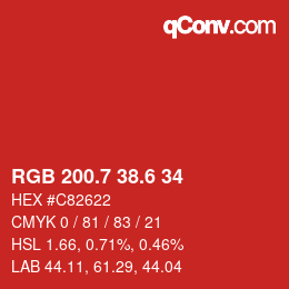 カラーコード: RGB 200.7 38.6 34 | qconv.com