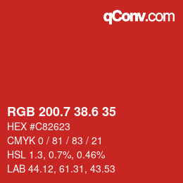カラーコード: RGB 200.7 38.6 35 | qconv.com