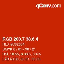 カラーコード: RGB 200.7 38.6 4 | qconv.com