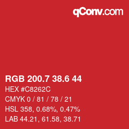カラーコード: RGB 200.7 38.6 44 | qconv.com