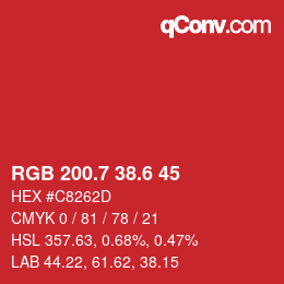 カラーコード: RGB 200.7 38.6 45 | qconv.com