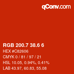 カラーコード: RGB 200.7 38.6 6 | qconv.com