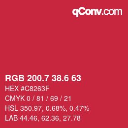 カラーコード: RGB 200.7 38.6 63 | qconv.com