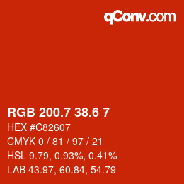 カラーコード: RGB 200.7 38.6 7 | qconv.com