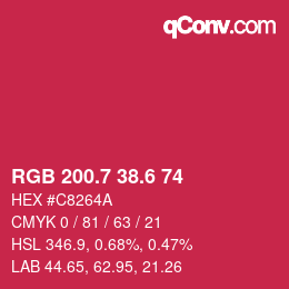 カラーコード: RGB 200.7 38.6 74 | qconv.com