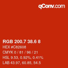 カラーコード: RGB 200.7 38.6 8 | qconv.com