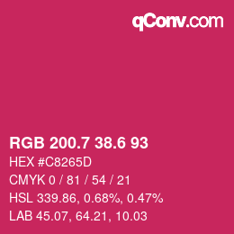 カラーコード: RGB 200.7 38.6 93 | qconv.com