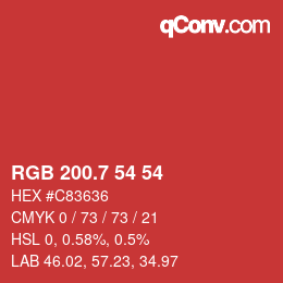 カラーコード: RGB 200.7 54 54 | qconv.com