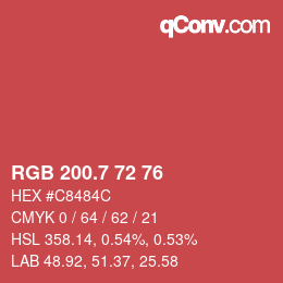 カラーコード: RGB 200.7 72 76 | qconv.com