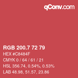 カラーコード: RGB 200.7 72 79 | qconv.com