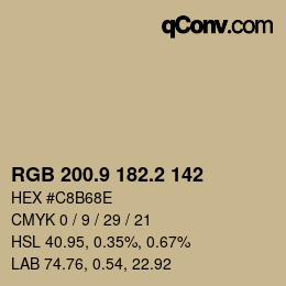 Color code: RGB 200.9 182.2 142 | qconv.com