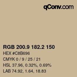 Color code: RGB 200.9 182.2 150 | qconv.com