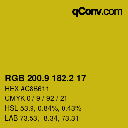 カラーコード: RGB 200.9 182.2 17 | qconv.com