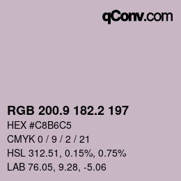 カラーコード: RGB 200.9 182.2 197 | qconv.com