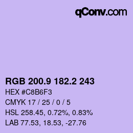 カラーコード: RGB 200.9 182.2 243 | qconv.com