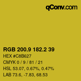カラーコード: RGB 200.9 182.2 39 | qconv.com