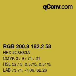 カラーコード: RGB 200.9 182.2 58 | qconv.com