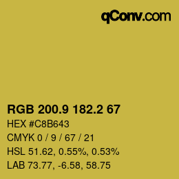 カラーコード: RGB 200.9 182.2 67 | qconv.com