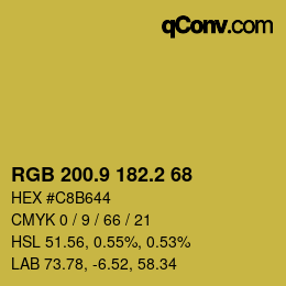 カラーコード: RGB 200.9 182.2 68 | qconv.com